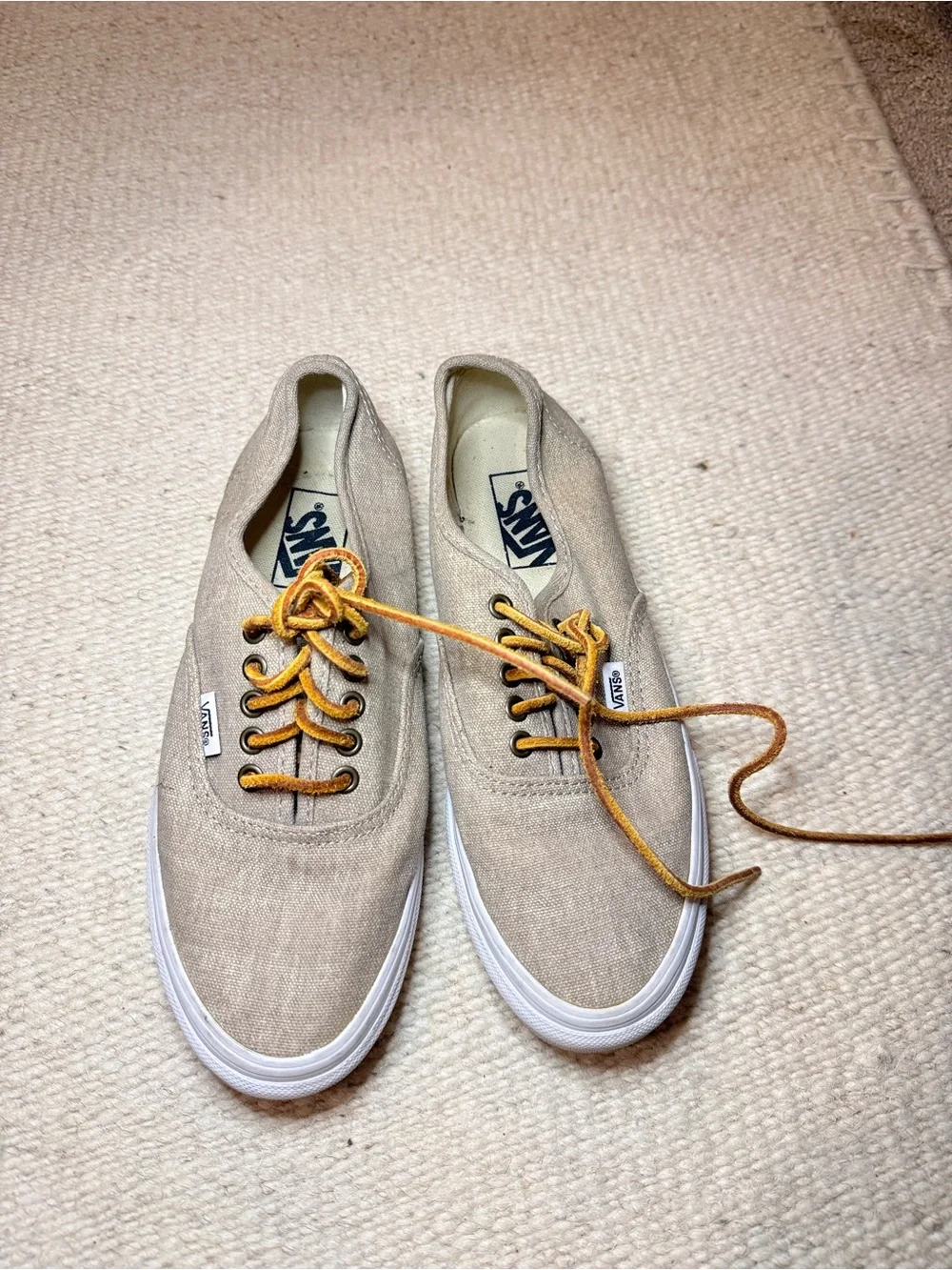 Vans Beige Canvas Sneakers with Yellow Laces